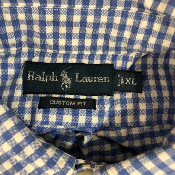 Polo Ralph Lauren Shirt Men Extra Large Blue Checker Button Up Preppy Custom Fit - Picture 6 of 10